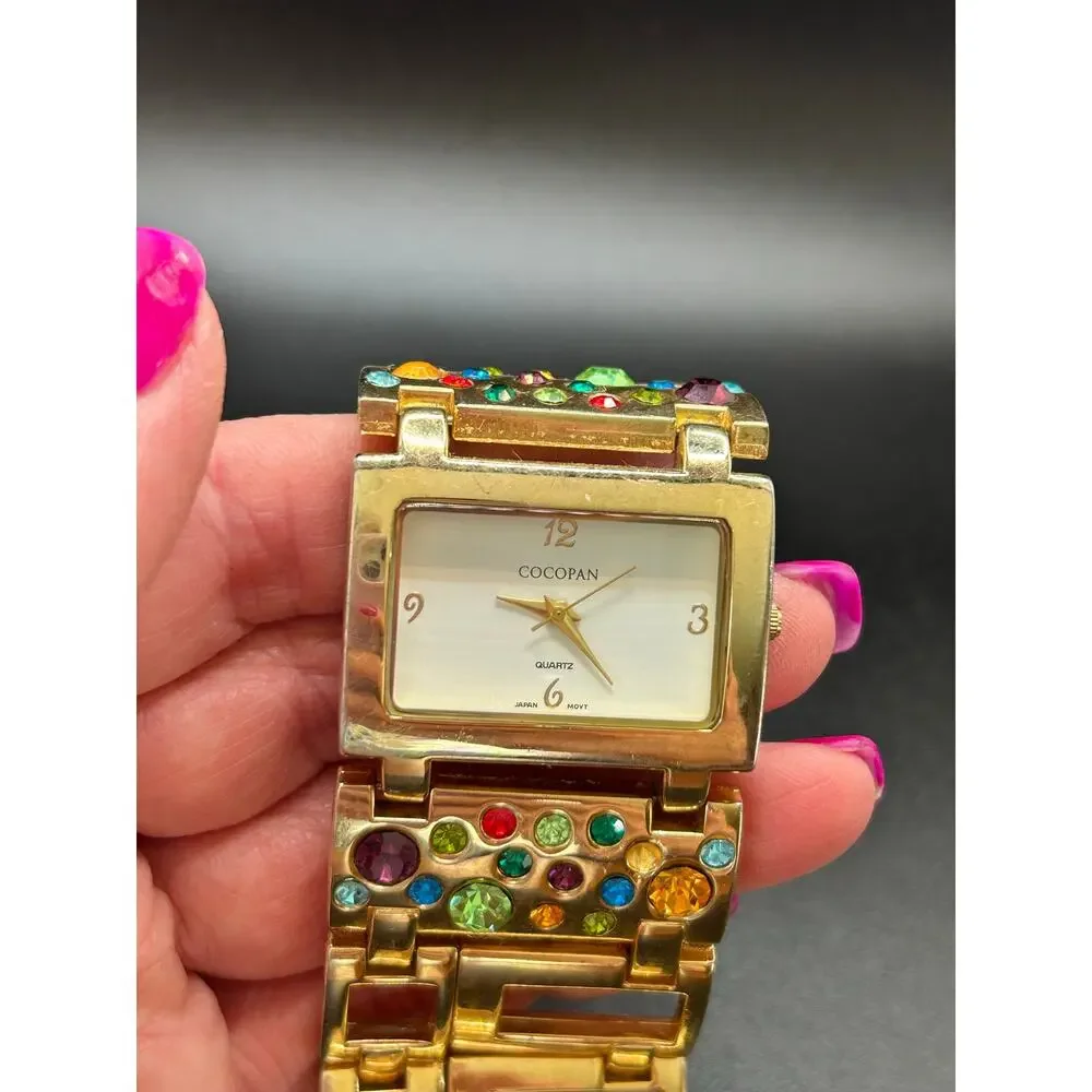 Suzanne Somers Gold Tone Crystal Bracelet Watch Multi-Color Rhinestone Dial - Picture 12 of 13